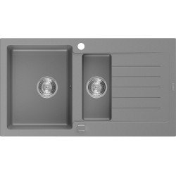 Mexen Matias   Chiuveta bucatarie granit 1,5 cuva + picurator+ cadou pop up sifon   90 x 50,5 cm, gri  - 6502901505-71 1,5 Cuva 467680 Mexen