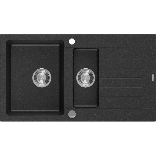 Mexen Matias   Chiuveta bucatarie granit 1,5 cuva + picurator+ cadou pop up sifon   90 x 50,5 cm, negru / chrom - 6502901505-73