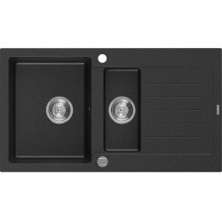 Mexen Matias   Chiuveta bucatarie granit 1,5 cuva + picurator+ cadou pop up sifon   90 x 50,5 cm, negru / chrom - 6502901505-73 1,5 Cuva 467680 Mexen