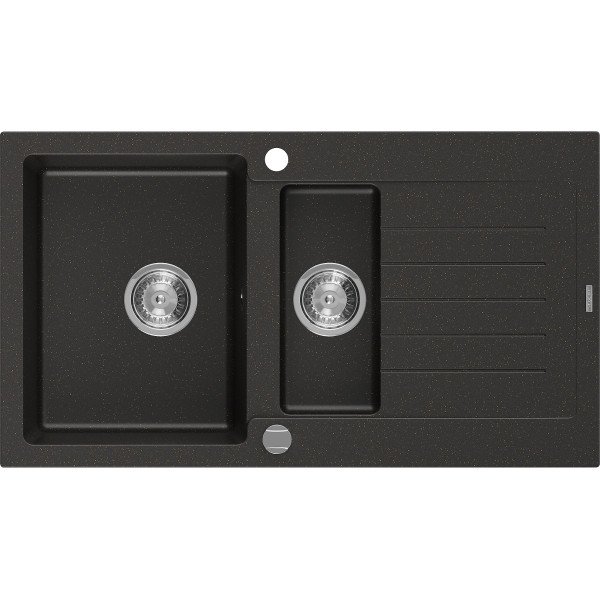 Mexen Matias   Chiuveta bucatarie granit 1,5 cuva + picurator+ cadou pop up sifon   90 x 50,5 cm, negru / auriu - 6502901505-75