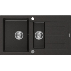 Mexen Matias   Chiuveta bucatarie granit 1,5 cuva + picurator+ cadou pop up sifon   90 x 50,5 cm, negru / auriu - 6502901505-75 1,5 Cuva 467680 Mexen