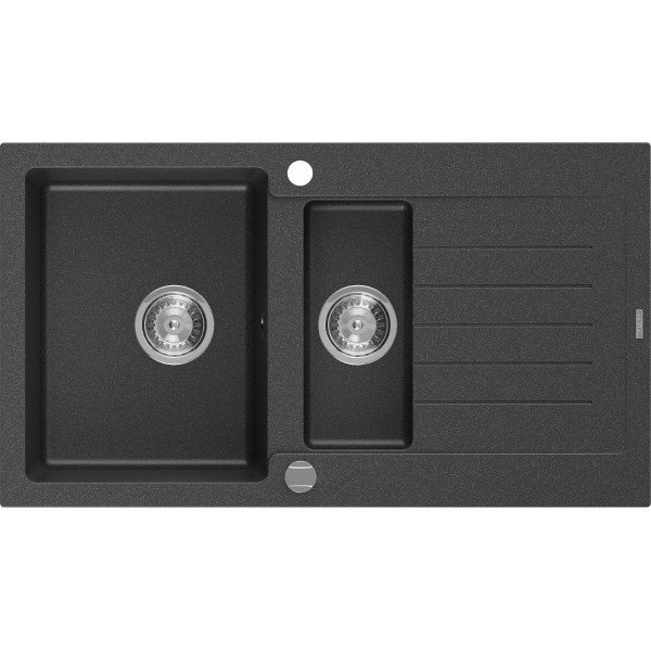 Mexen Matias   Chiuveta bucatarie granit 1,5 cuva + picurator+ cadou pop up sifon   90 x 50,5 cm, negru  piatra - 6502901505-76