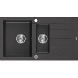 Mexen Matias   Chiuveta bucatarie granit 1,5 cuva + picurator+ cadou pop up sifon   90 x 50,5 cm, negru  piatra - 6502901505-76 1,5 Cuva 467680 Mexen
