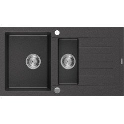 Mexen Matias   Chiuveta bucatarie granit 1,5 cuva + picurator+ cadou pop up sifon   90 x 50,5 cm, negru  piatra - 6502901505-76 1,5 Cuva 467680 Mexen