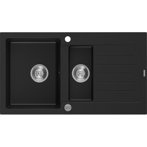 Mexen Matias   Chiuveta bucatarie granit 1,5 cuva + picurator+ cadou pop up sifon   90 x 50,5 cm, negru  - 6502901505-77