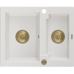 Mexen Carlos   Chiuveta bucatarie granit 1,5 cuva+ cadou pop up sifon  582 x 475 mm, alb , sifon  auriu  - 6518581500-20-G 1,5 Cuva 467680 Mexen