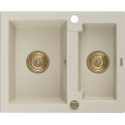 Mexen Carlos   Chiuveta bucatarie granit 1,5 cuva+ cadou pop up sifon  582 x 475 mm, beige, sifon  auriu  - 6518581500-69-G 1,5 Cuva 467680 Mexen