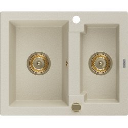 Mexen Carlos   Chiuveta bucatarie granit 1,5 cuva+ cadou pop up sifon  582 x 475 mm, beige, sifon  auriu  - 6518581500-69-G 1,5 Cuva 467680 Mexen