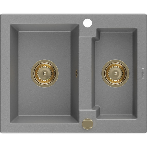 Mexen Carlos   Chiuveta bucatarie granit 1,5 cuva+ cadou pop up sifon  582 x 475 mm, gri , sifon  auriu  - 6518581500-71-G