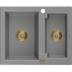 Mexen Carlos   Chiuveta bucatarie granit 1,5 cuva+ cadou pop up sifon  582 x 475 mm, gri , sifon  auriu  - 6518581500-71-G 1,5 Cuva 467680 Mexen