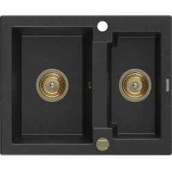 Mexen Carlos   Chiuveta bucatarie granit 1,5 cuva+ cadou pop up sifon  582 x 475 mm, negru / chrom, sifon  auriu  - 6518581500-73-G 1,5 Cuva 467680 Mexen