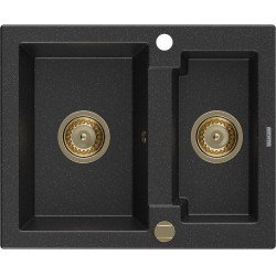 Mexen Carlos   Chiuveta bucatarie granit 1,5 cuva+ cadou pop up sifon  582 x 475 mm, negru / chrom, sifon  auriu  - 6518581500-73-G 1,5 Cuva 467680 Mexen