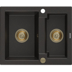 Mexen Carlos   Chiuveta bucatarie granit 1,5 cuva+ cadou pop up sifon  582 x 475 mm, negru / auriu, sifon  auriu  - 6518581500-75-G 1,5 Cuva 467680 Mexen
