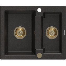 Mexen Carlos   Chiuveta bucatarie granit 1,5 cuva+ cadou pop up sifon  582 x 475 mm, negru / auriu, sifon  auriu  - 6518581500-75-G 1,5 Cuva 467680 Mexen