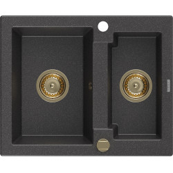 Mexen Carlos   Chiuveta bucatarie granit 1,5 cuva+ cadou pop up sifon  582 x 475 mm, negru  piatra, sifon  auriu  - 6518581500-76-G 1,5 Cuva 467680 Mexen