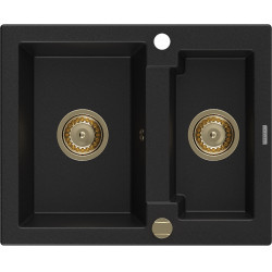 Mexen Carlos   Chiuveta bucatarie granit 1,5 cuva+ cadou pop up sifon  582 x 475 mm, negru , sifon  auriu  - 6518581500-77-G 1,5 Cuva 467680 Mexen