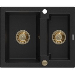 Mexen Carlos   Chiuveta bucatarie granit 1,5 cuva+ cadou pop up sifon  582 x 475 mm, negru , sifon  auriu  - 6518581500-77-G 1,5 Cuva 467680 Mexen