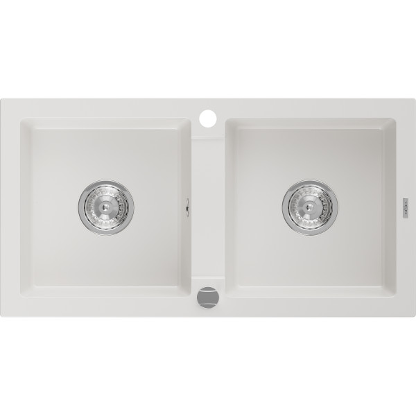 Mexen Mario   Chiuveta bucatarie granit 2 cuva+ cadou pop up sifon   82,6 x 43,6 cm, alb  - 6504822000-20