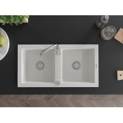 Mexen Mario   Chiuveta bucatarie granit 2 cuva+ cadou pop up sifon   82,6 x 43,6 cm, alb  - 6504822000-20