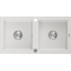 Mexen Mario   Chiuveta bucatarie granit 2 cuva+ cadou pop up sifon   82,6 x 43,6 cm, alb  - 6504822000-20 2 Cuva 467680 Mexen