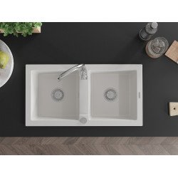 Mexen Mario   Chiuveta bucatarie granit 2 cuva+ cadou pop up sifon   82,6 x 43,6 cm, alb  - 6504822000-20