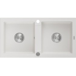 Mexen Mario   Chiuveta bucatarie granit 2 cuva+ cadou pop up sifon   82,6 x 43,6 cm, alb  - 6504822000-20 2 Cuva 467680 Mexen