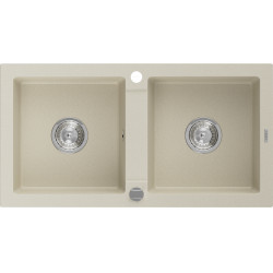 Mexen Mario   Chiuveta bucatarie granit 2 cuva+ cadou pop up sifon   82,6 x 43,6 cm, beige - 6504822000-69 2 Cuva 467680 Mexen