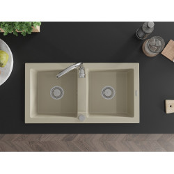 Mexen Mario   Chiuveta bucatarie granit 2 cuva+ cadou pop up sifon   82,6 x 43,6 cm, beige - 6504822000-69
