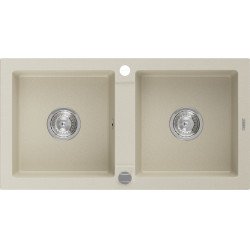 Mexen Mario   Chiuveta bucatarie granit 2 cuva+ cadou pop up sifon   82,6 x 43,6 cm, beige - 6504822000-69 2 Cuva 467680 Mexen