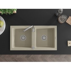 Mexen Mario   Chiuveta bucatarie granit 2 cuva+ cadou pop up sifon   82,6 x 43,6 cm, beige - 6504822000-69