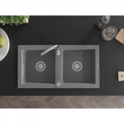 Mexen Mario   Chiuveta bucatarie granit 2 cuva+ cadou pop up sifon   82,6 x 43,6 cm, gri  - 6504822000-71