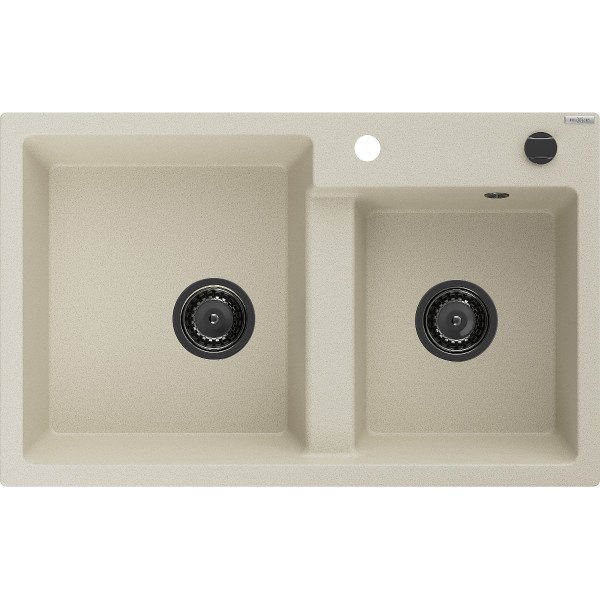 Mexen Tomas   Chiuveta bucatarie granit 2 cuva+ cadou pop up sifon  800 x 500 mm, beige, sifon  negru  - 6516802000-69-B