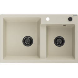 Mexen Tomas   Chiuveta bucatarie granit 2 cuva+ cadou pop up sifon  800 x 500 mm, beige, sifon  negru  - 6516802000-69-B 2 Cuva 467680 Mexen