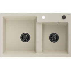 Mexen Tomas   Chiuveta bucatarie granit 2 cuva+ cadou pop up sifon  800 x 500 mm, beige, sifon  negru  - 6516802000-69-B 2 Cuva 467680 Mexen