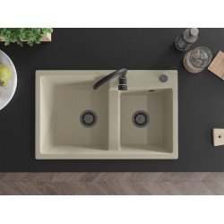 Mexen Tomas   Chiuveta bucatarie granit 2 cuva+ cadou pop up sifon  800 x 500 mm, beige, sifon  negru  - 6516802000-69-B