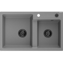 Mexen Tomas   Chiuveta bucatarie granit 2 cuva+ cadou pop up sifon  800 x 500 mm, gri , sifon  negru  - 6516802000-71-B 2 Cuva 467680 Mexen