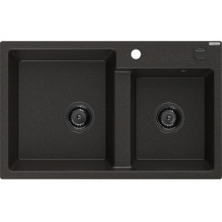 Mexen Tomas   Chiuveta bucatarie granit 2 cuva+ cadou pop up sifon  800 x 500 mm, negru / auriu, sifon  negru  - 6516802000-75-B 2 Cuva 467680 Mexen
