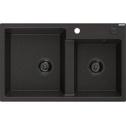 Mexen Tomas   Chiuveta bucatarie granit 2 cuva+ cadou pop up sifon  800 x 500 mm, negru / auriu, sifon  negru  - 6516802000-75-B 2 Cuva 467680 Mexen