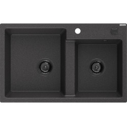 Mexen Tomas   Chiuveta bucatarie granit 2 cuva+ cadou pop up sifon  800 x 500 mm, negru  piatra, sifon  negru  - 6516802000-76-B 2 Cuva 467680 Mexen