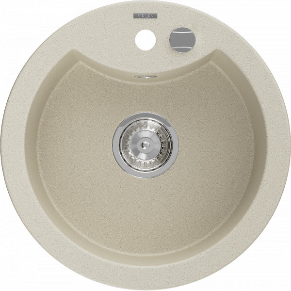 Mexen Diego   Chiuveta bucatarie granit rotund+ cadou pop up sifon  488 x 480 mm, beige - 6512481000-69