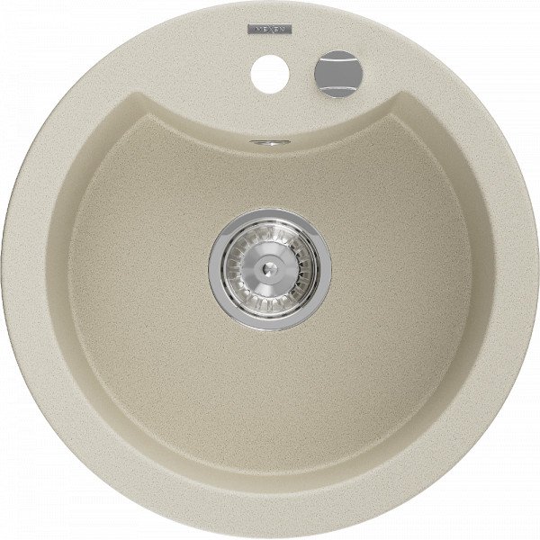 Mexen Diego   Chiuveta bucatarie granit rotund+ cadou pop up sifon  488 x 480 mm, beige - 6512481000-69