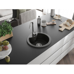 Mexen Diego   Chiuveta bucatarie granit rotund+ cadou pop up sifon  488 x 480 mm, negru / auriu - 6512481000-75 Rotund 467680 Mexen