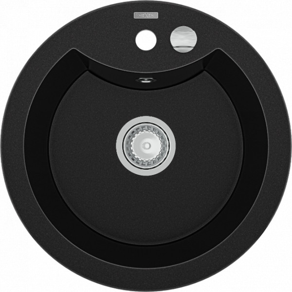 Mexen Diego   Chiuveta bucatarie granit rotund+ cadou pop up sifon  488 x 480 mm, negru  - 6512481000-77