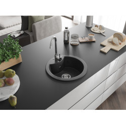 Mexen Diego   Chiuveta bucatarie granit rotund+ cadou pop up sifon  488 x 480 mm, negru  - 6512481000-77 Rotund 467680 Mexen