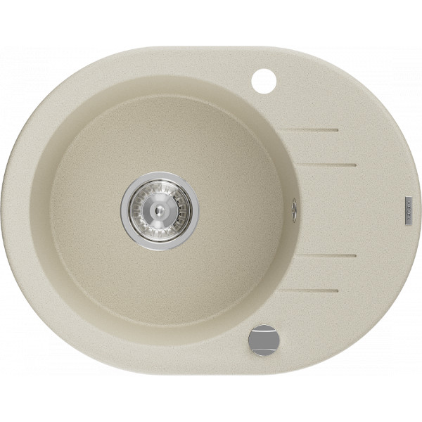 Mexen Kevin   Chiuveta bucatarie granit rotund + cadou pop up sifon 586 x 458 mm, beige, sifon   chrom - 6517581005-69