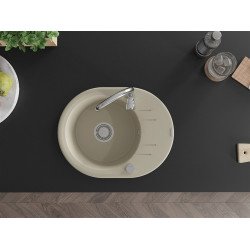 Mexen Kevin   Chiuveta bucatarie granit rotund + cadou pop up sifon 586 x 458 mm, beige, sifon   chrom - 6517581005-69