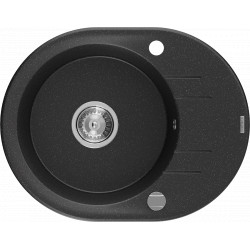 Mexen Kevin   Chiuveta bucatarie granit rotund + cadou pop up sifon 586 x 458 mm, negru / chrom, sifon   chrom - 6517581005-73 Rotund 467680 Mexen