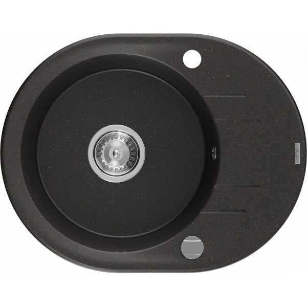 Mexen Kevin   Chiuveta bucatarie granit rotund + cadou pop up sifon 586 x 458 mm, negru / auriu, sifon   chrom - 6517581005-75