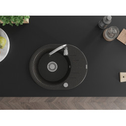 Mexen Kevin   Chiuveta bucatarie granit rotund + cadou pop up sifon 586 x 458 mm, negru / auriu, sifon   chrom - 6517581005-75