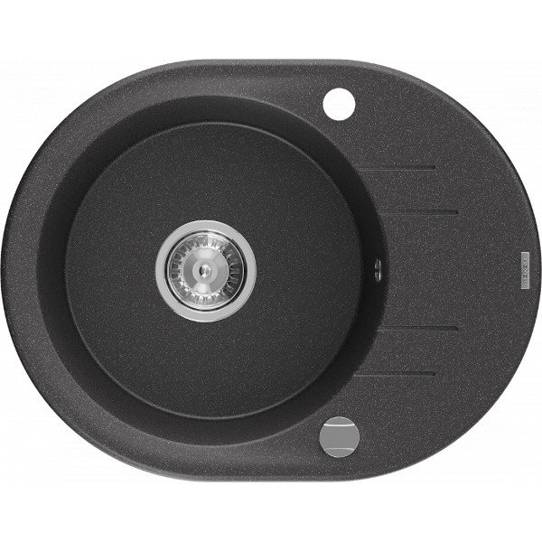 Mexen Kevin   Chiuveta bucatarie granit rotund + cadou pop up sifon 586 x 458 mm, negru  piatra, sifon   chrom - 6517581005-76